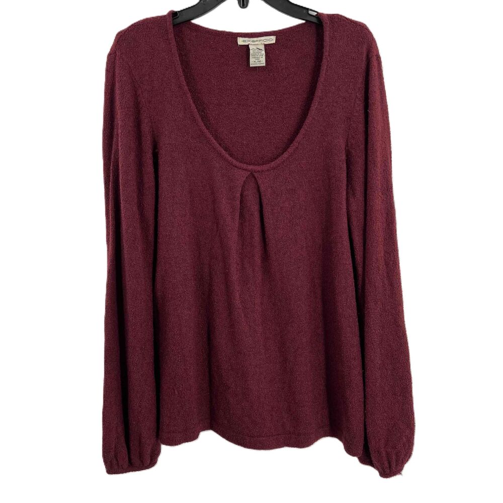 Exofficio Burgundy Chenille Pullover Sweater Scoop Neck Long Sleeve Womens XL
